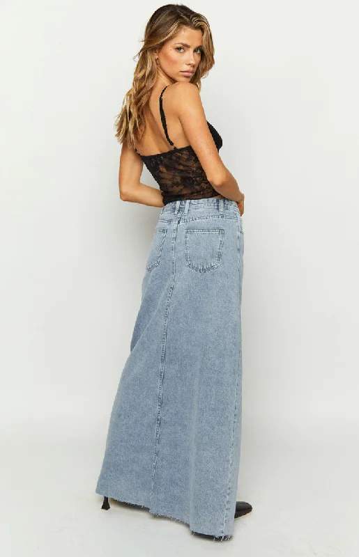 Blinding Lights Blue Denim Front Split Maxi Skirt