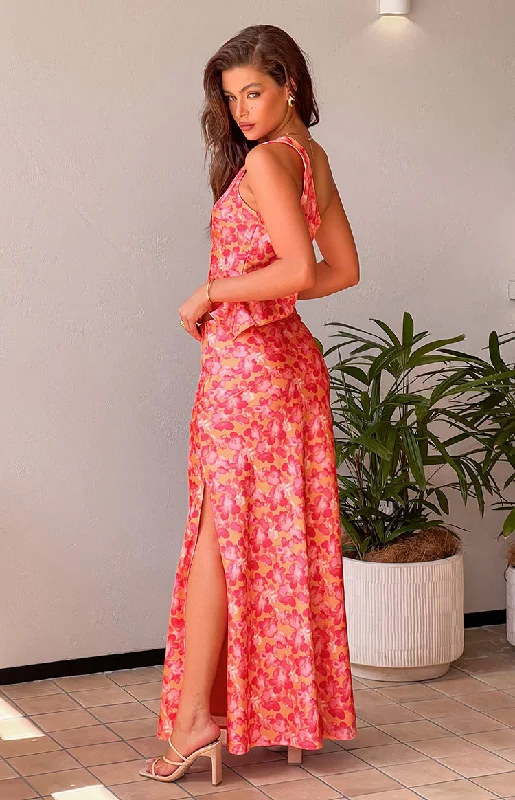 Claudi Orange And Pink Satin Maxi Skirt