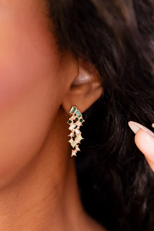 Crystal Drop Green Earrings