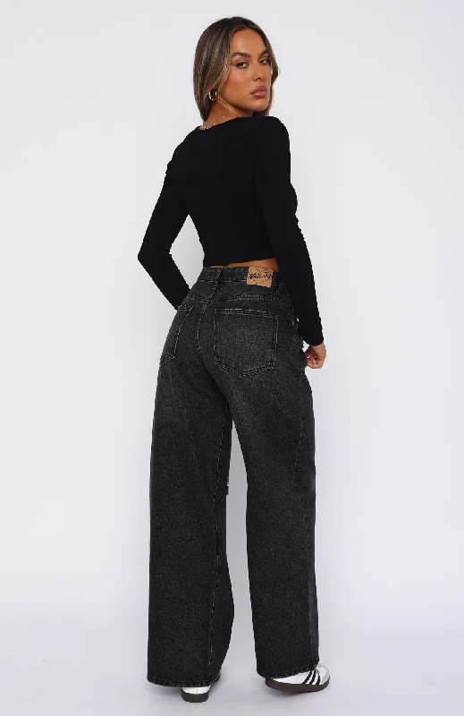 Harley Mid Rise Wide Leg Jeans Black Acid Wash