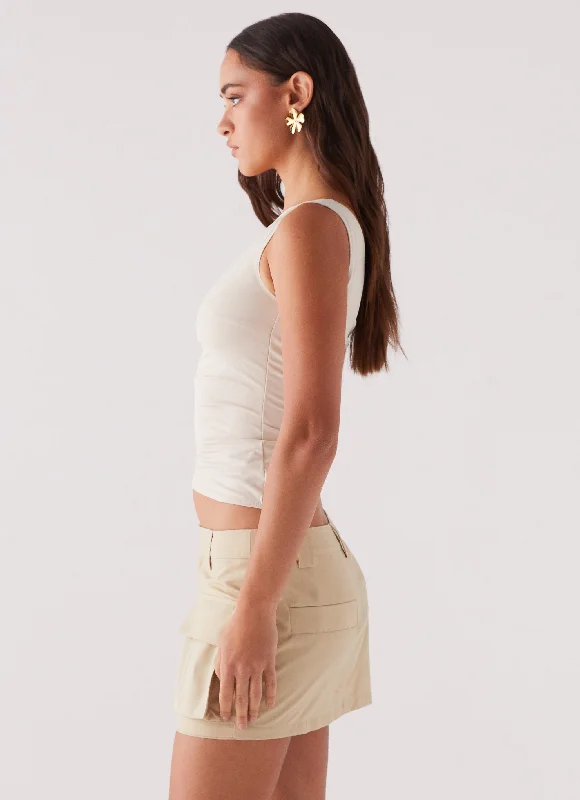 Heart To Heart Cargo Mini Skirt - Beige