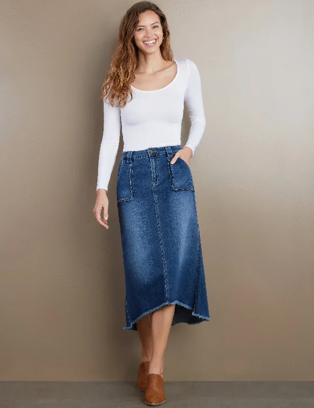 Patch Pocket Denim Midi Skirt