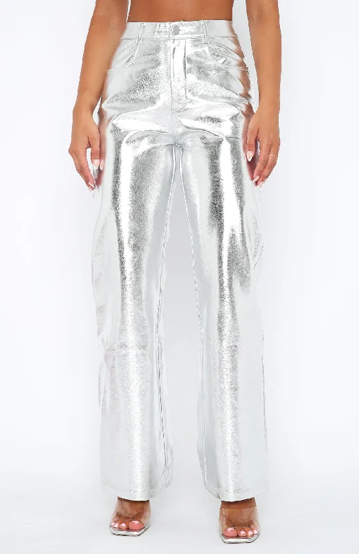 Push The Button Metallic PU Pants Silver