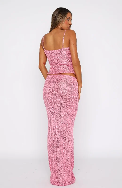 Star Shining Sequin Knit Maxi Skirt Bubblegum