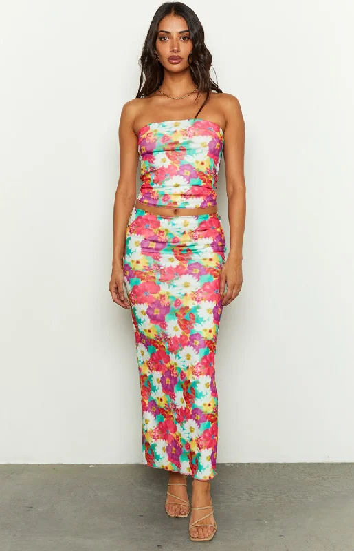 When in Rome Floral Print Mesh Maxi Skirt