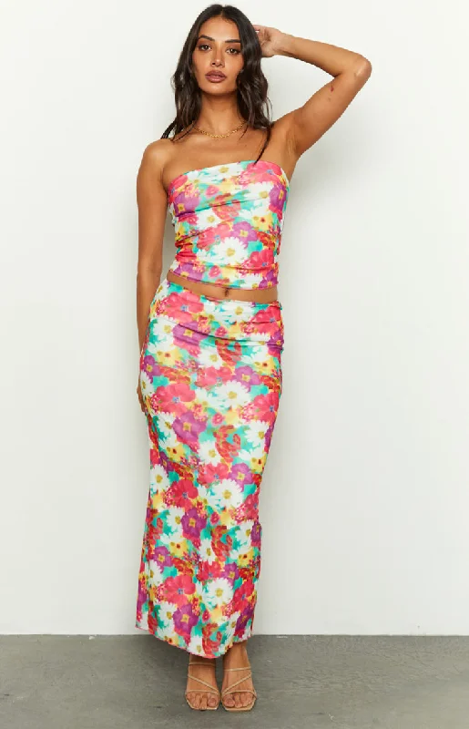 When in Rome Floral Print Mesh Maxi Skirt