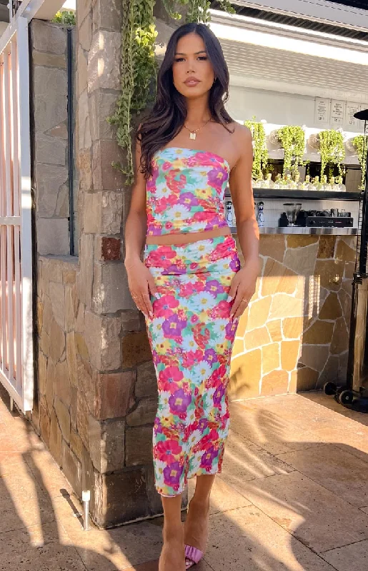 When in Rome Floral Print Mesh Maxi Skirt