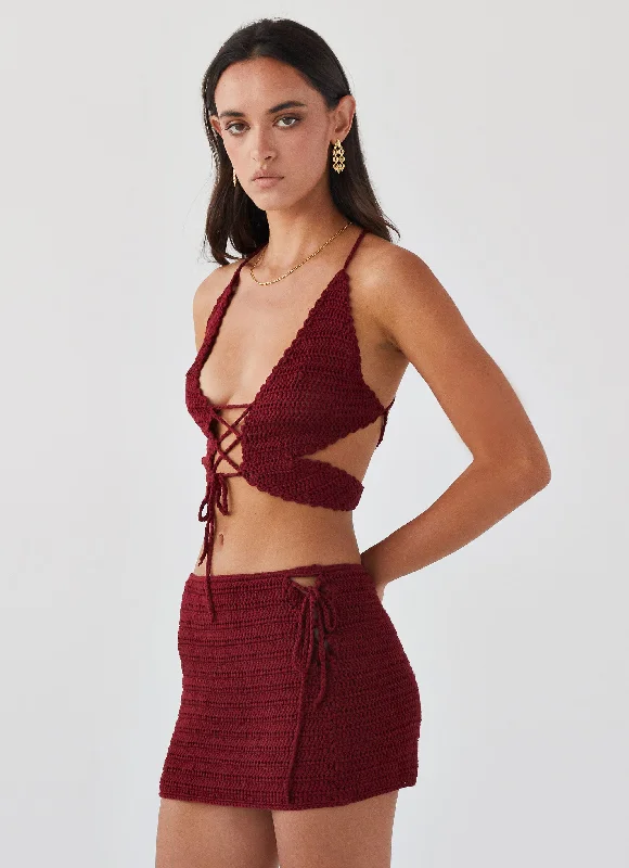 Wild Hearts Crochet Mini Skirt - Cherry Rose