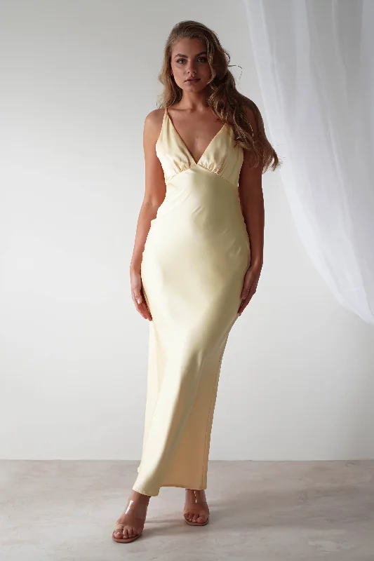 Aimie Soft Satin Maxi Dress | Butter Yellow