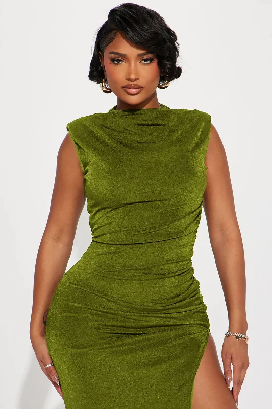 Alice Ruched Midi Dress - Olive