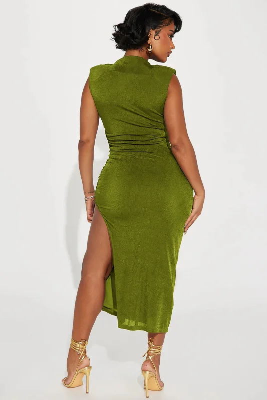 Alice Ruched Midi Dress - Olive