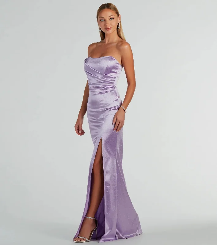 Aliyah Strapless Mermaid Satin Glitter Dress