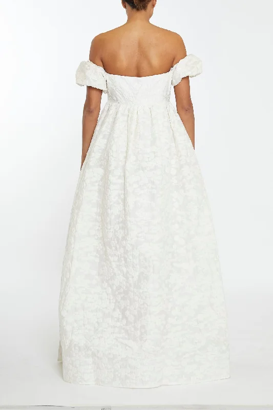 Ava Cream Bardot Empire Line Maxi-Dress