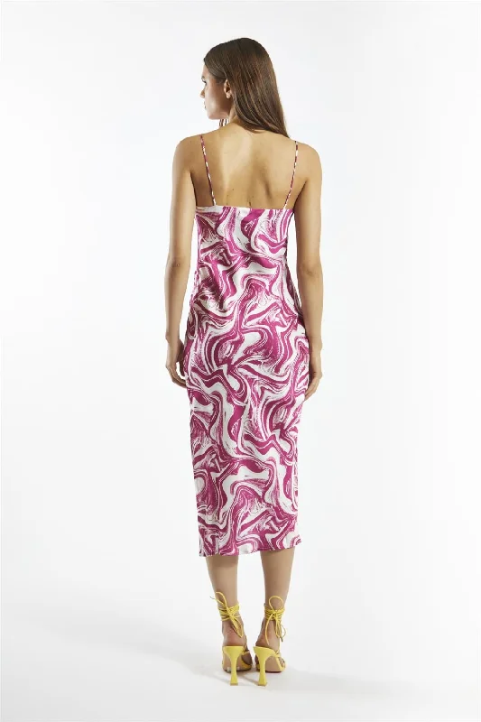 Bright-Pink Marble Cami Midi-Dress