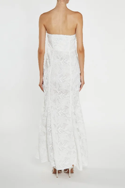 Camille White Strapless Button-Down Maxi Dress