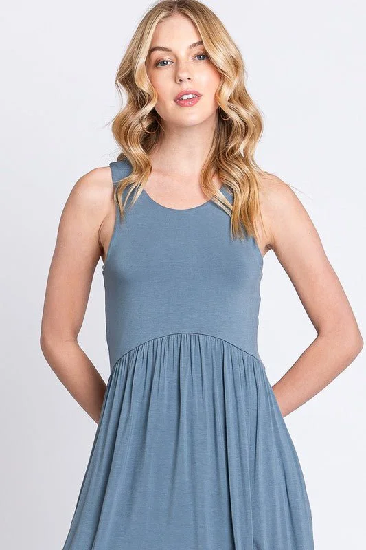 Blue Modal Slitted Sleeveless Maxi Dress