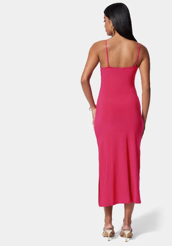 Cowl Neck Spaghetti Strap Slit Maxi