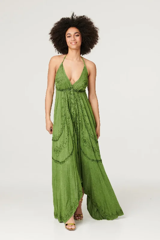 Halter Neck High Low Maxi Dress