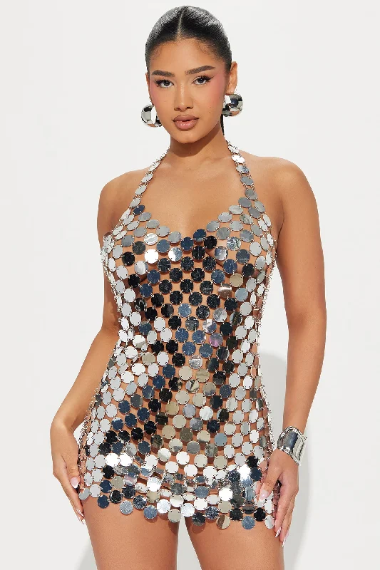 Dancing In Paillettes Mini Dress - Silver