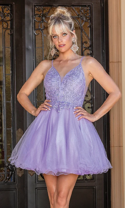 Beaded-Bodice Short Prom Dress with Rolled Hem