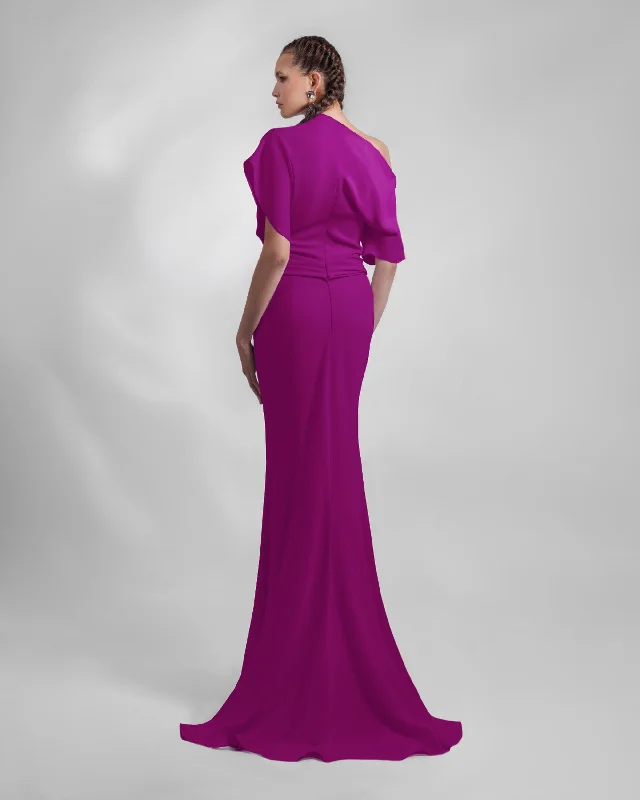 Dark Fuchsia Asymmetrical Draped Dress