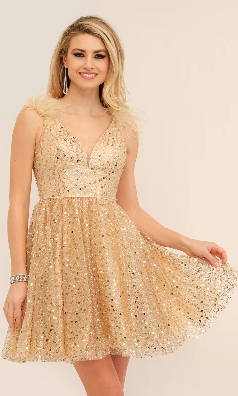 Dave and Johnny Short Gold Sequin Hoco Dress 11227