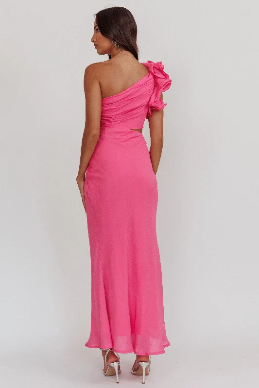 Deanna One-Shoulder Ruffle Maxi Dress Hot Pink