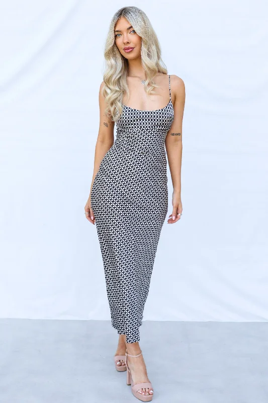 Denver Maxi Dress - Black/Beige Print