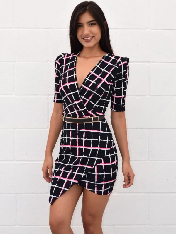 Lizeth, V-Neck squared print dress