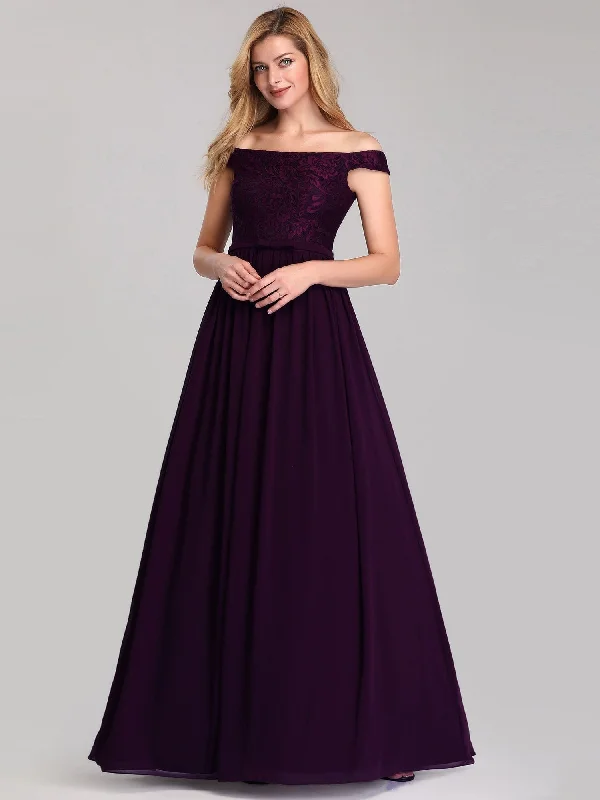 Elegant Off-Shoulder Lace Bridesmaid Gown