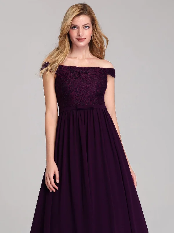 Elegant Off-Shoulder Lace Bridesmaid Gown