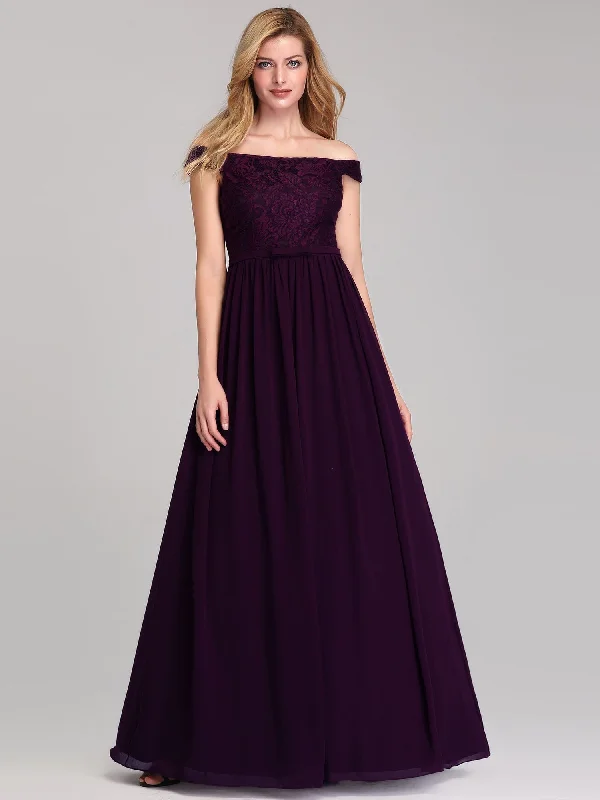 Elegant Off-Shoulder Lace Bridesmaid Gown