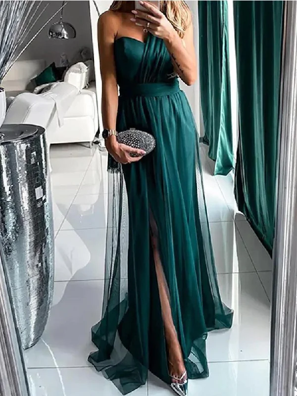 Dresses One-Shoulder Mesh Sleeveless Evening Dress for Women