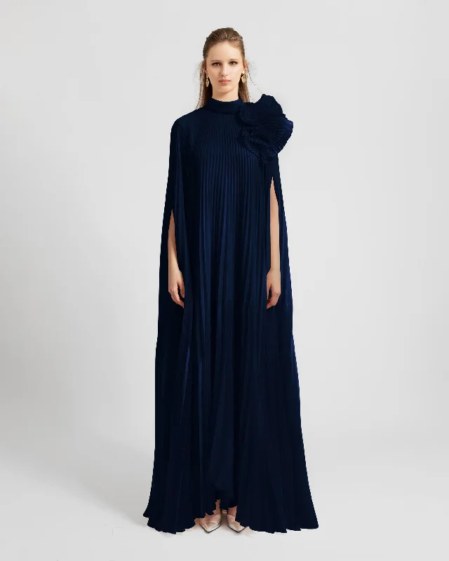 Embellished Navy Draped Flower Kaftan