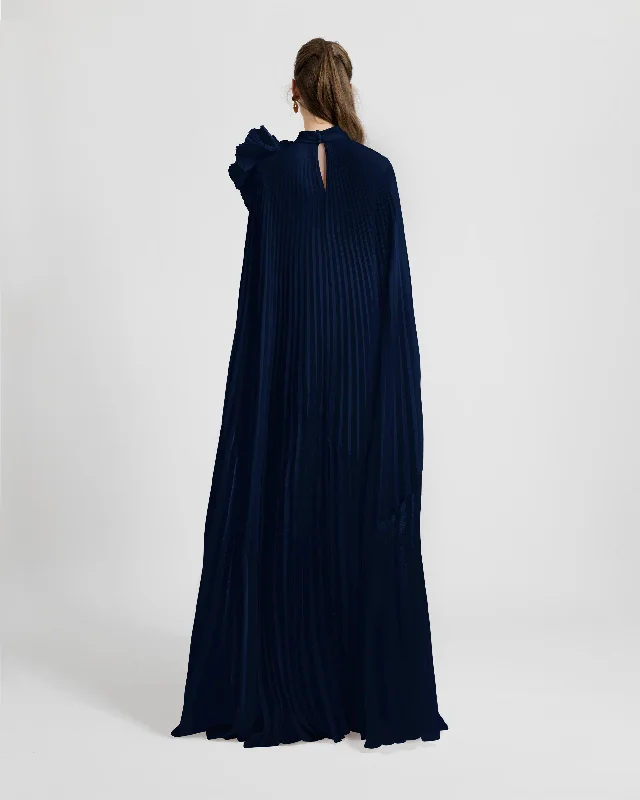 Embellished Navy Draped Flower Kaftan