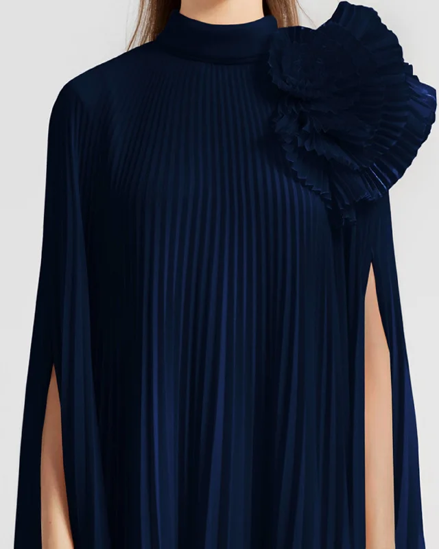 Embellished Navy Draped Flower Kaftan