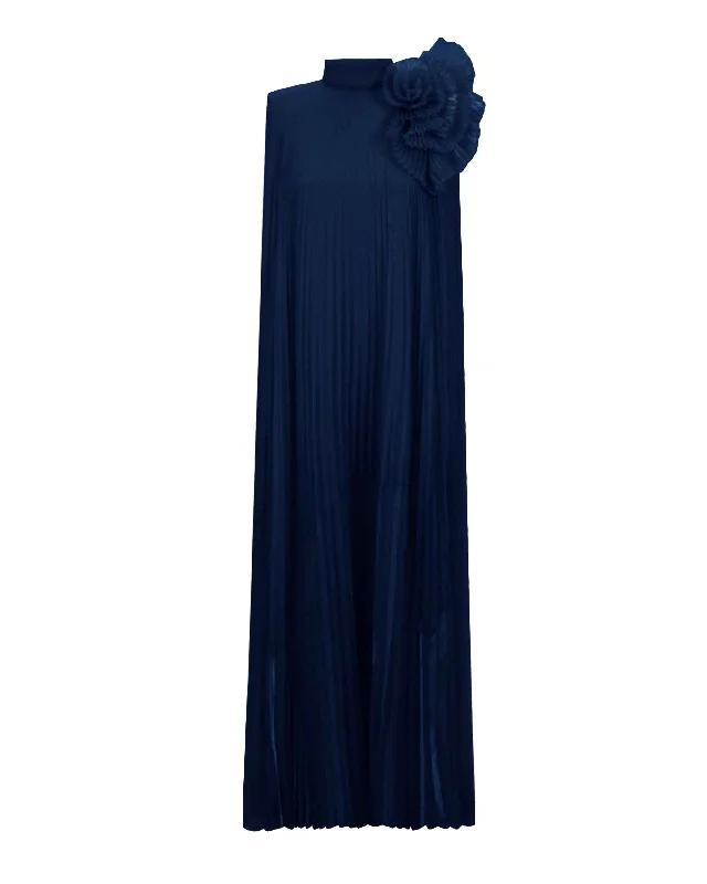 Embellished Navy Draped Flower Kaftan