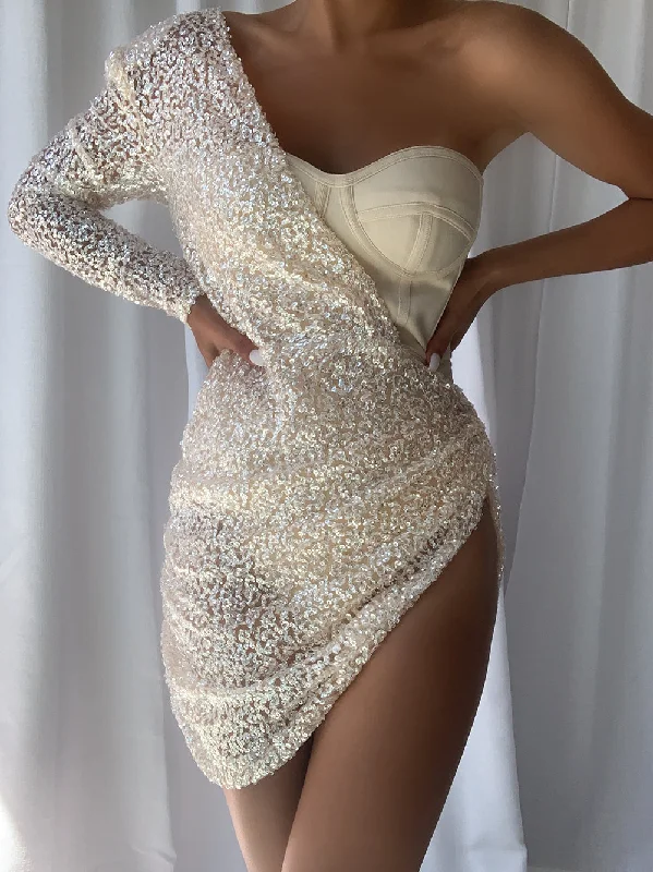 ETAME Sequins Mini Dress in Beige