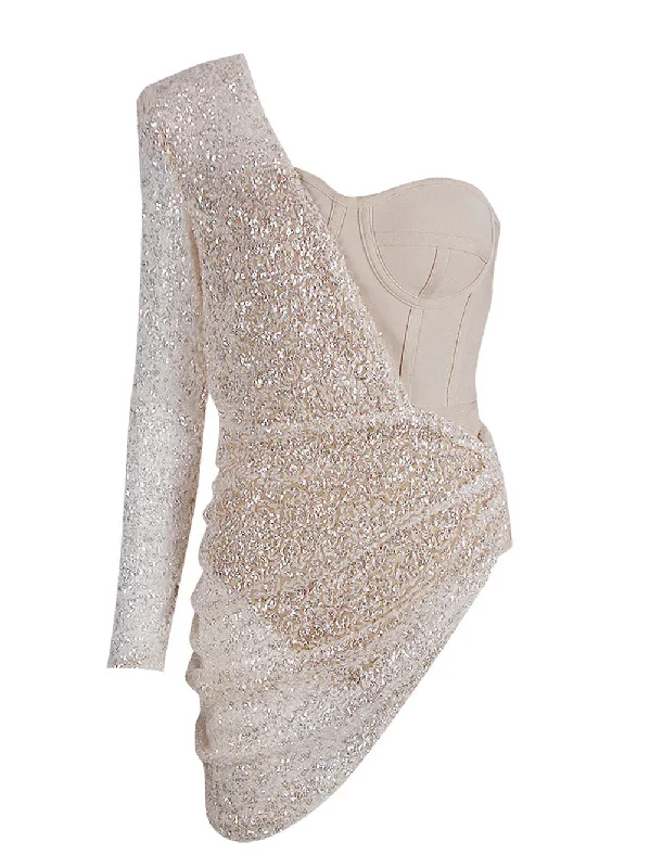 ETAME Sequins Mini Dress in Beige