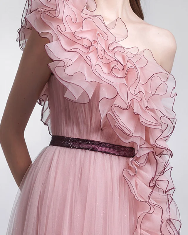 Asymmetrical Laser Cut Ruffled Dress