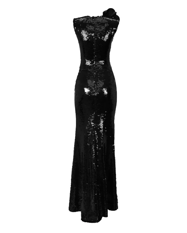 Black Wide-Shoulder Sequined Dress