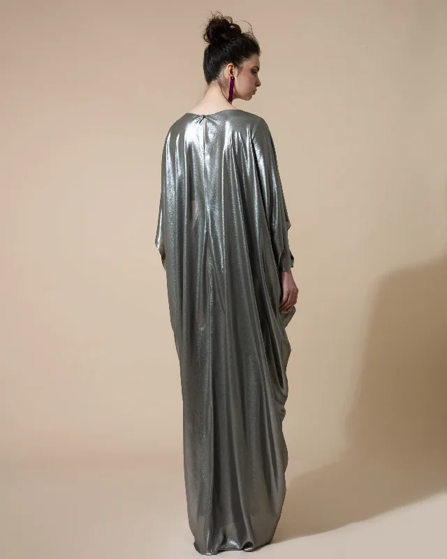 Cape-Like Long Draped Olive Dress