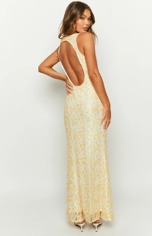 Farida Yellow Lace Maxi Dress