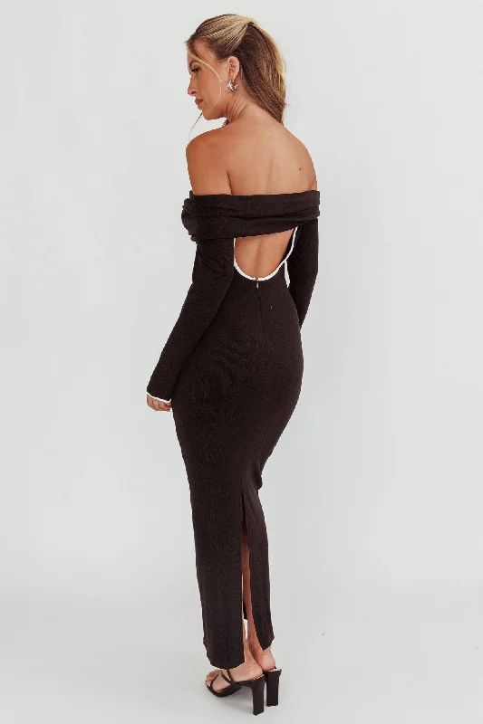 Genesis Off-Shoulder Long Sleeve Maxi Dress Black