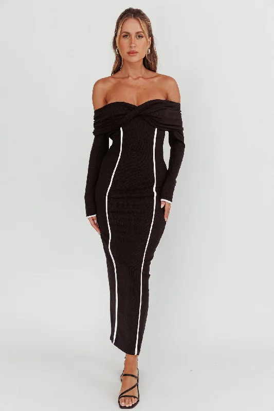 Genesis Off-Shoulder Long Sleeve Maxi Dress Black