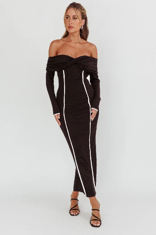 Genesis Off-Shoulder Long Sleeve Maxi Dress Black