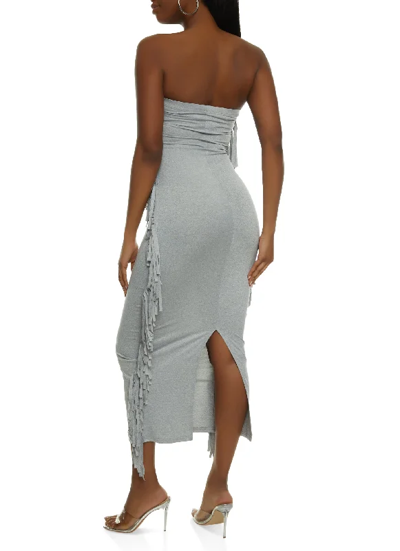 Daisy Fringe Side Maxi Tube Dress