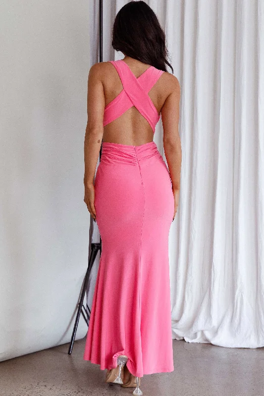 High Life Plunging Neckline Maxi Dress Hot Pink