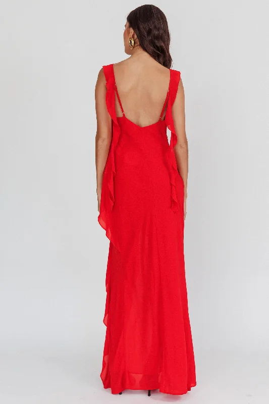 Johannson Ruffle Trim Maxi Dress Red