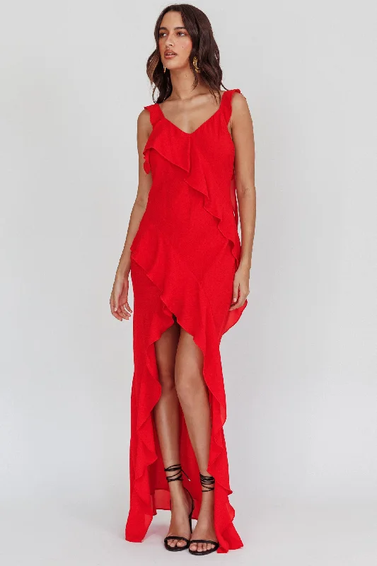 Johannson Ruffle Trim Maxi Dress Red